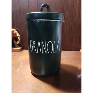 Rae Dunn Black Granola Canister 7"